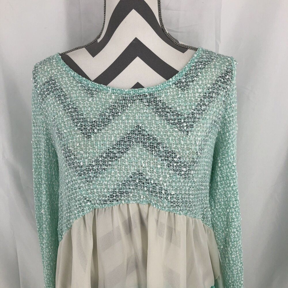 Entro Blue White Tunic Top Boho Festival Sweater Skirt 1806 Small Oversized USA